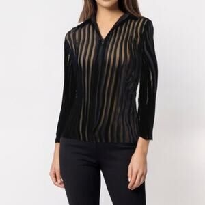 Pier Antonio Gaspari Striped Sheer Zip Blouse EUC